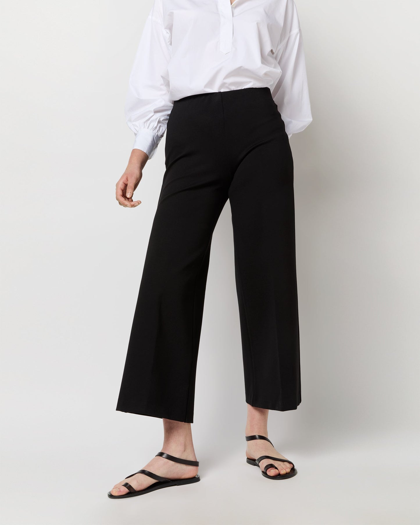 Faye Wide-Leg Cropped Pant in Black Ponte Knit