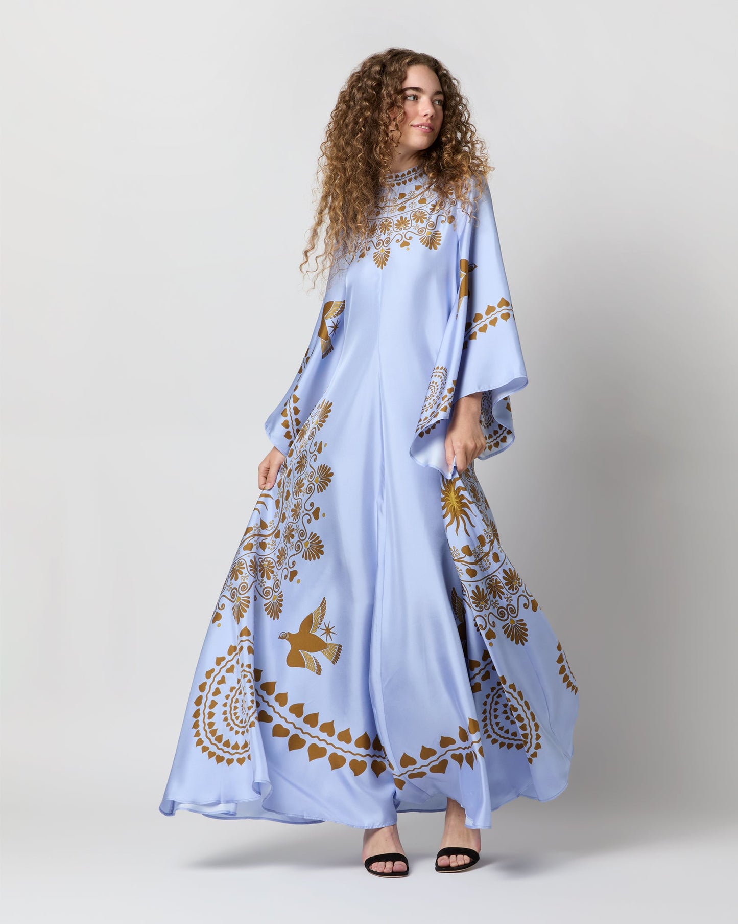 Magnifico Dress in Light Blue Olympus Placée Silk Twill