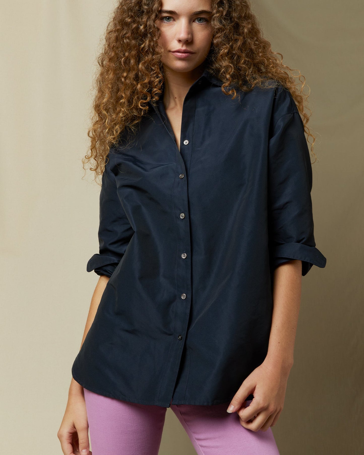 Elle Shirt in Navy Nylon Faille