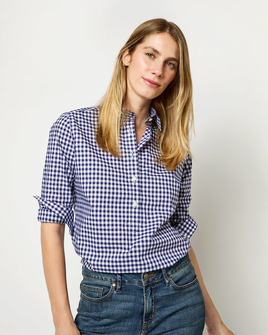 Tomboy Popover Shirt in Navy Gingham Poplin