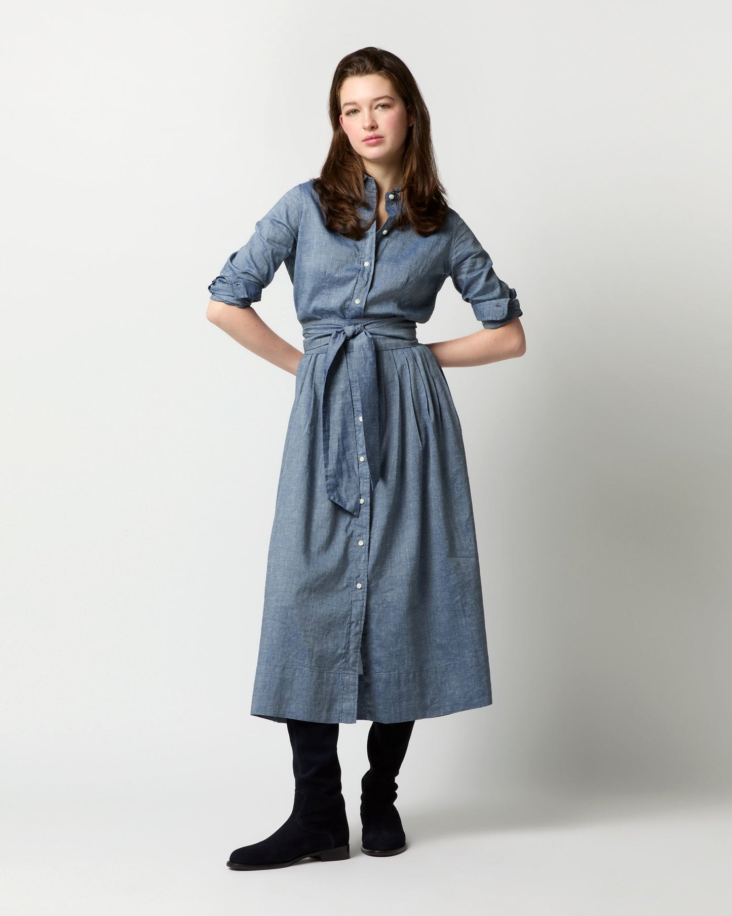 Classic Shirtwaist Dress in Indigo Cotolino Chambray