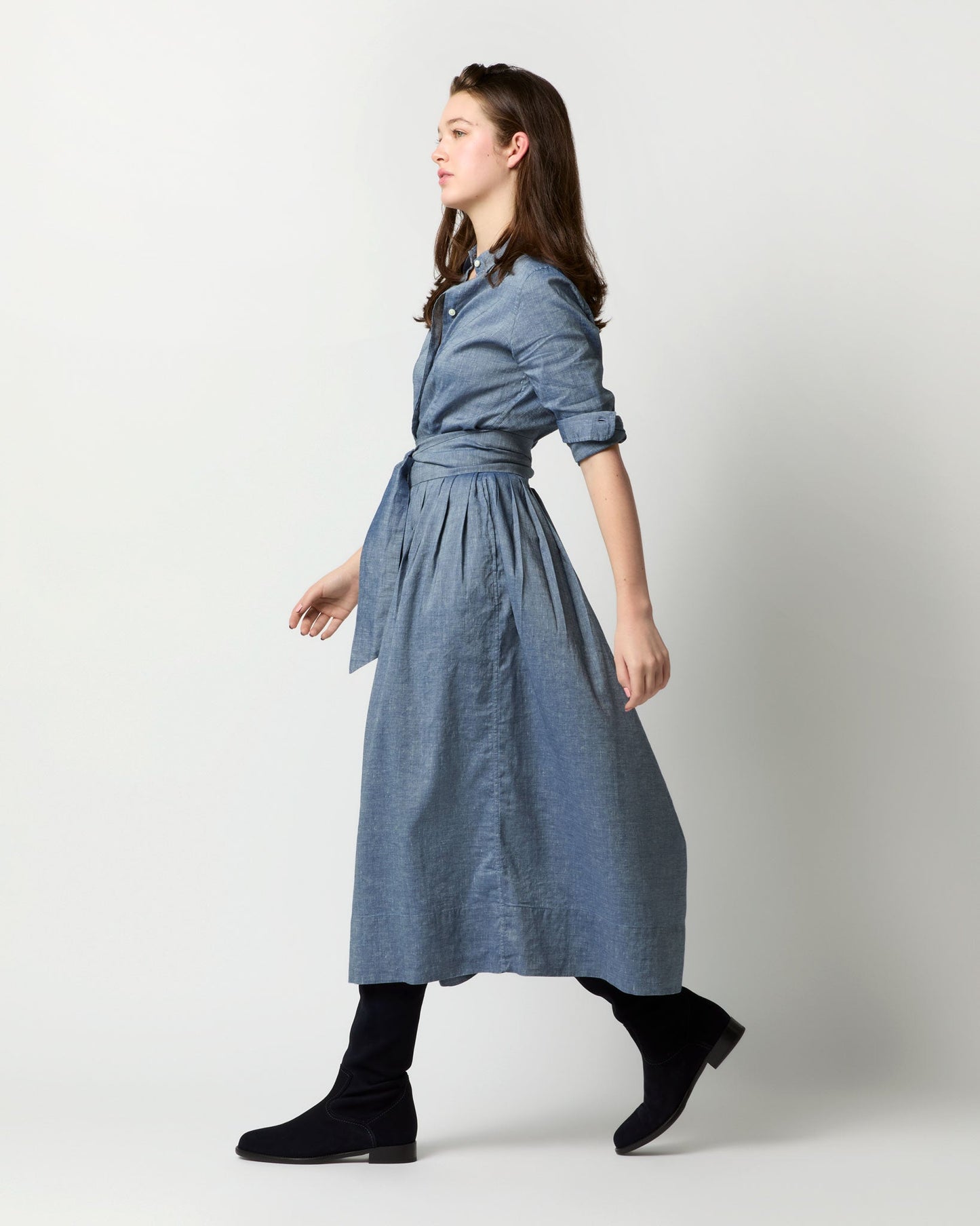 Classic Shirtwaist Dress in Indigo Cotolino Chambray