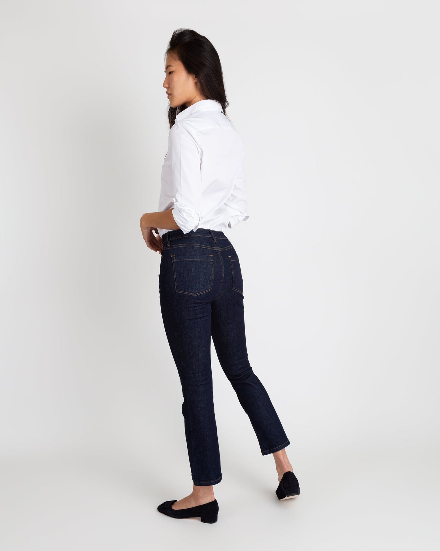 Flare Cropped 5-Pocket Jean in Indigo Stretch Denim