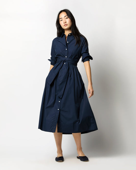 Classic Shirtwaist Dress in Navy Poplin