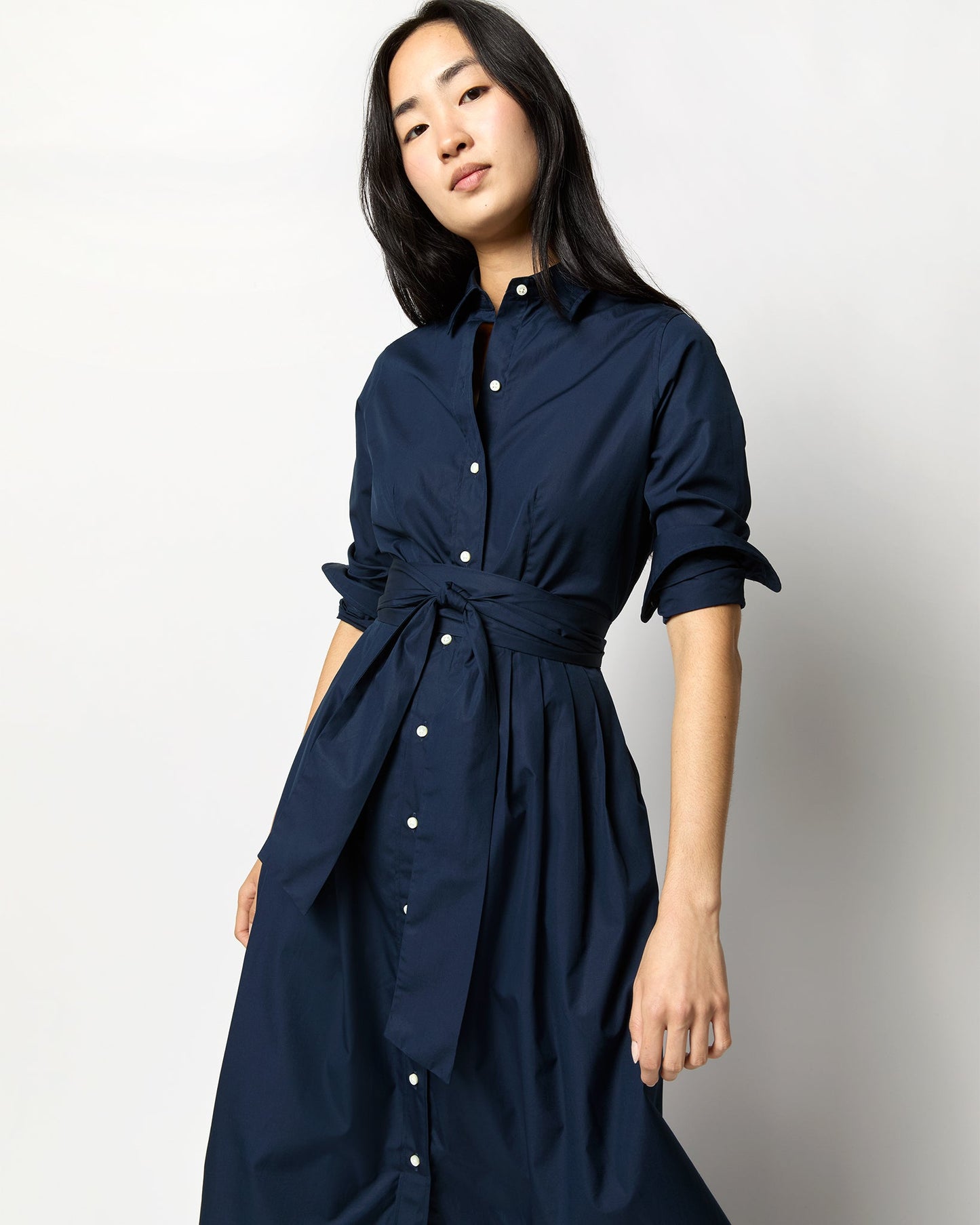 Classic Shirtwaist Dress in Navy Poplin