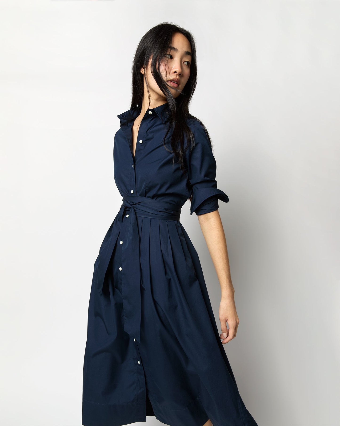 Classic Shirtwaist Dress in Navy Poplin