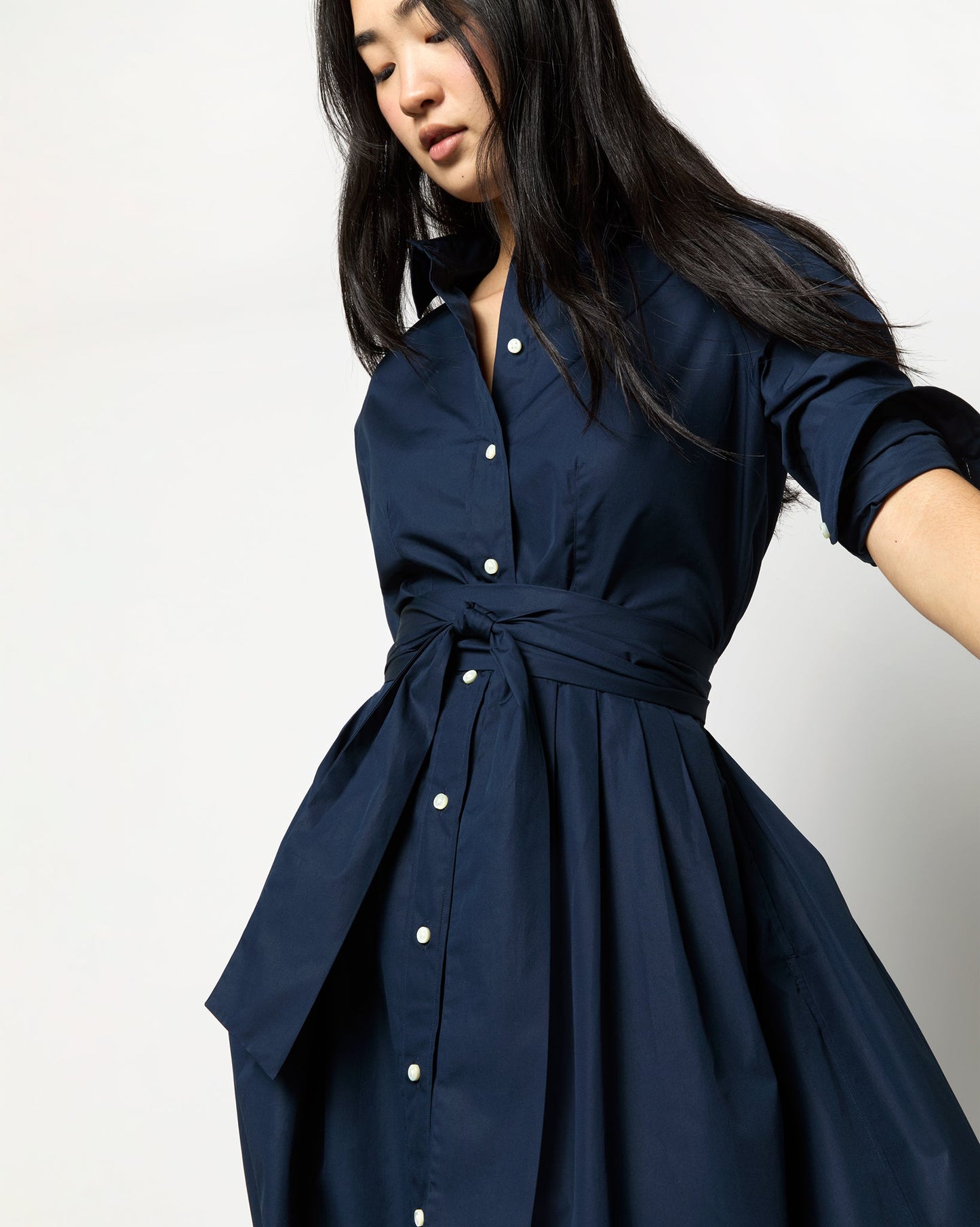 Classic Shirtwaist Dress in Navy Poplin