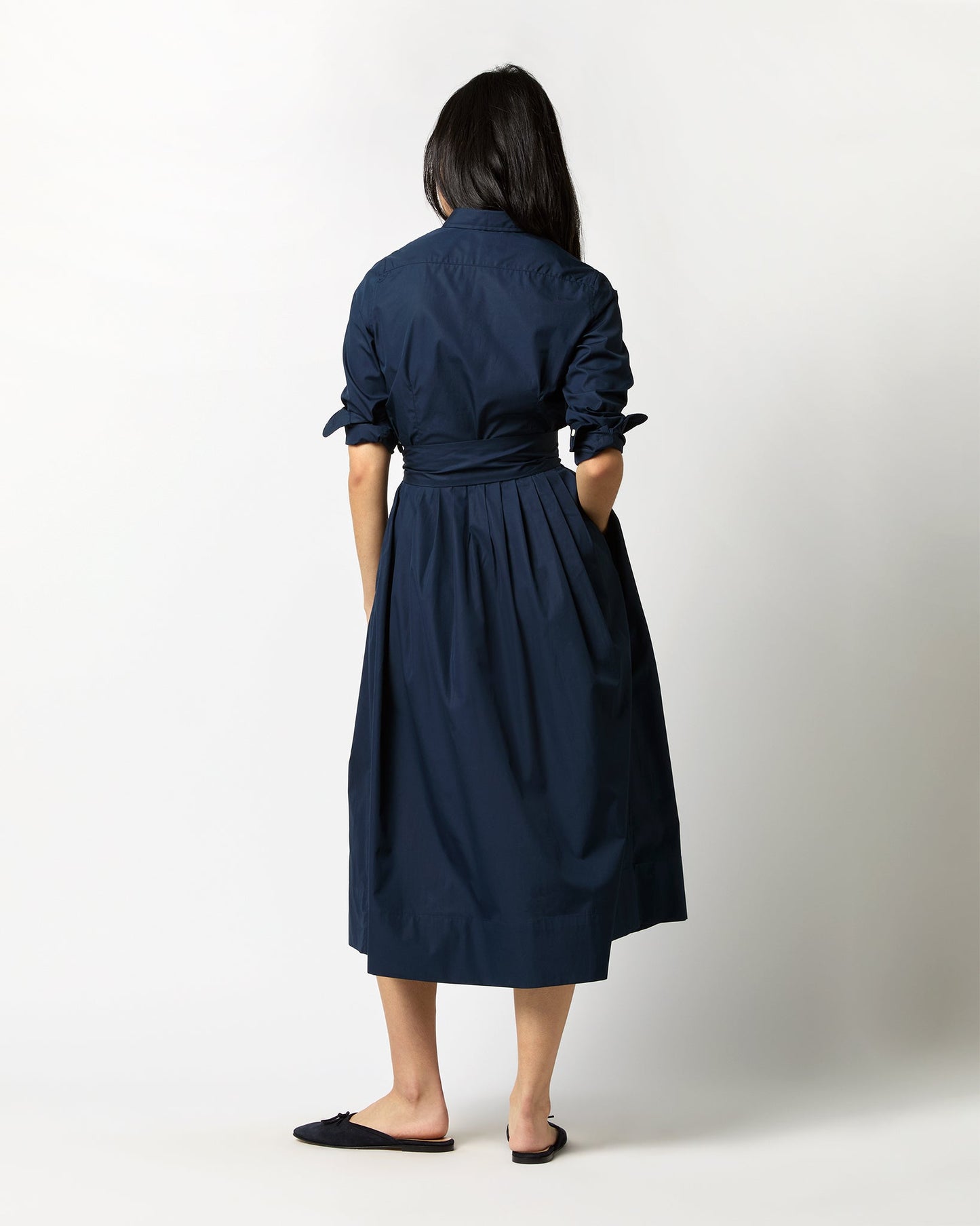 Classic Shirtwaist Dress in Navy Poplin