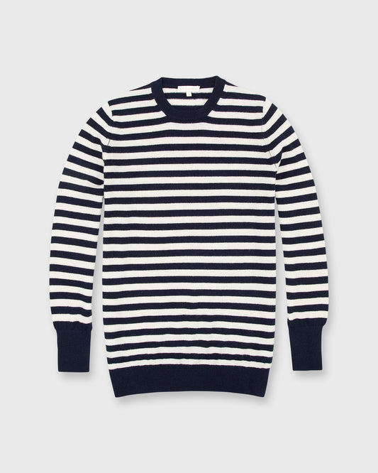 Cydney Boyfriend Crewneck Sweater in Navy/Ivory Stripe Cashmere