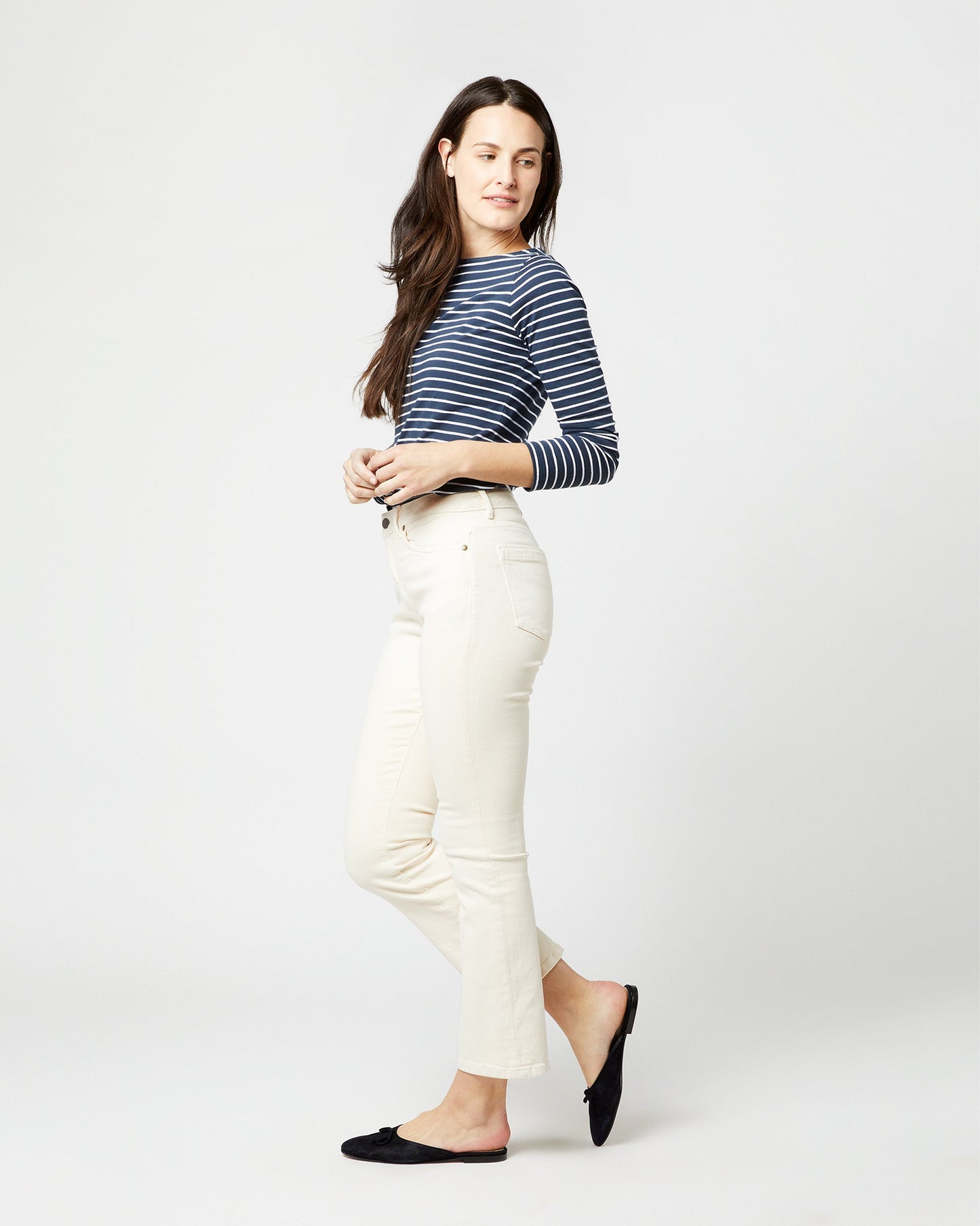 Flare Cropped 5-Pocket Jean in Natural Stretch Denim