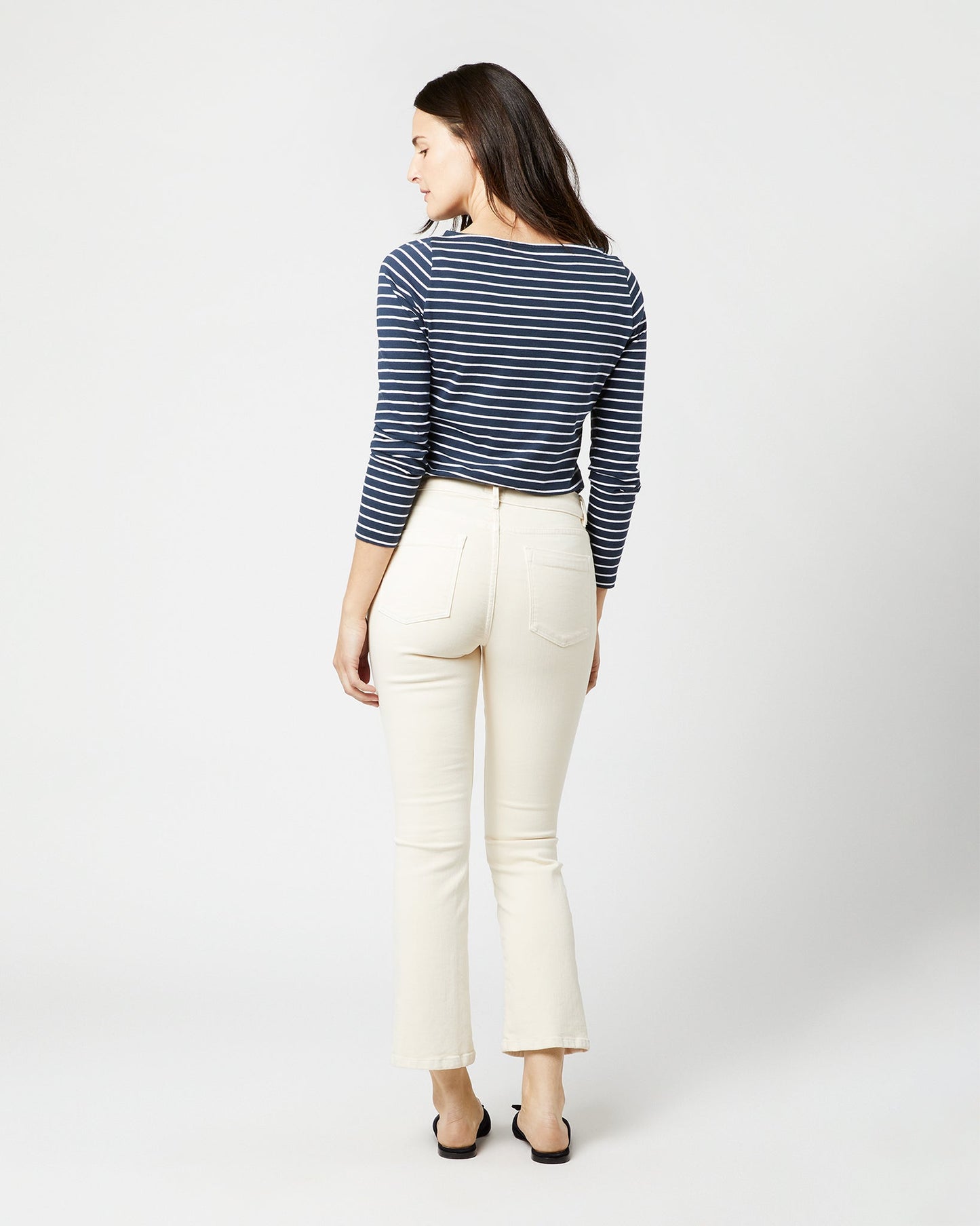 Flare Cropped 5-Pocket Jean in Natural Stretch Denim