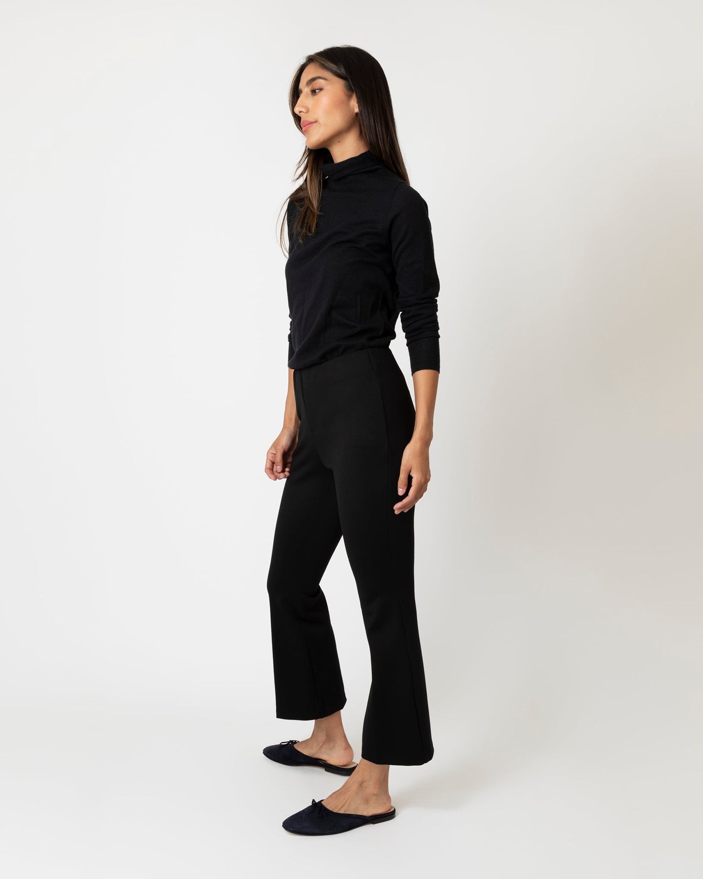 Faye Flare Cropped Pant in Black Ponte Knit