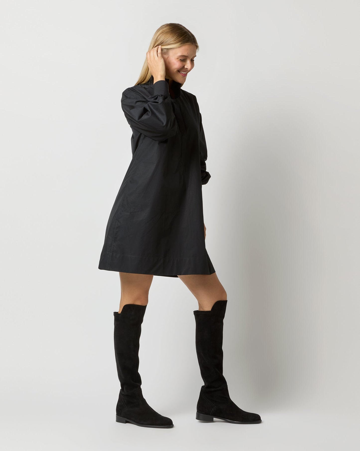 Anaya Popover Dress in Black Poplin