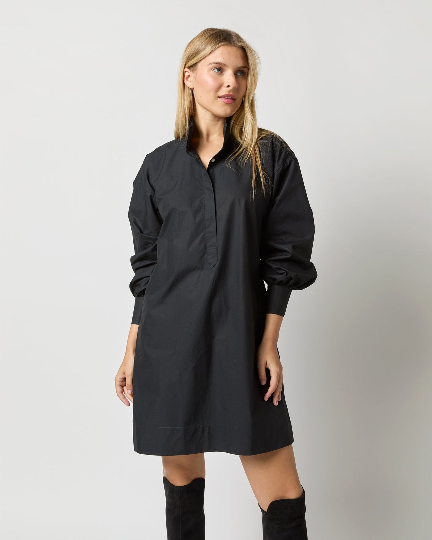 Anaya Popover Dress in Black Poplin