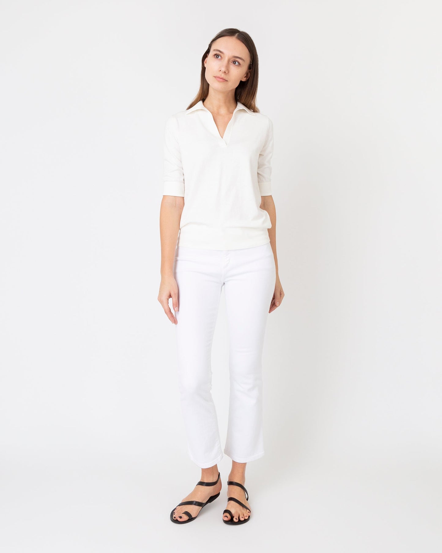 Half-Sleeved Georgina Sweater in Ivory Cotton/Silk