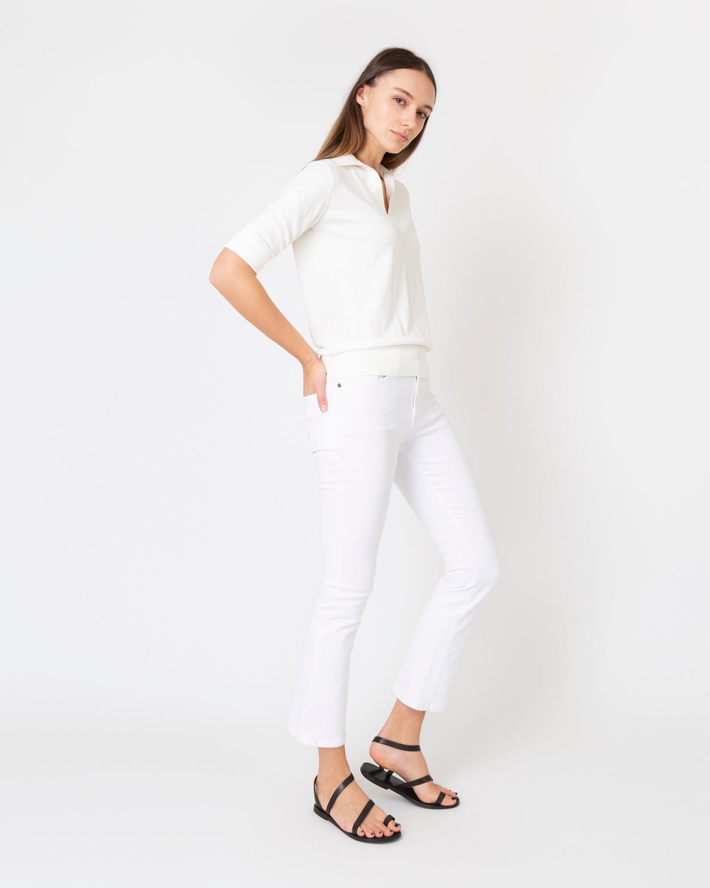 Half-Sleeved Georgina Sweater in Ivory Cotton/Silk