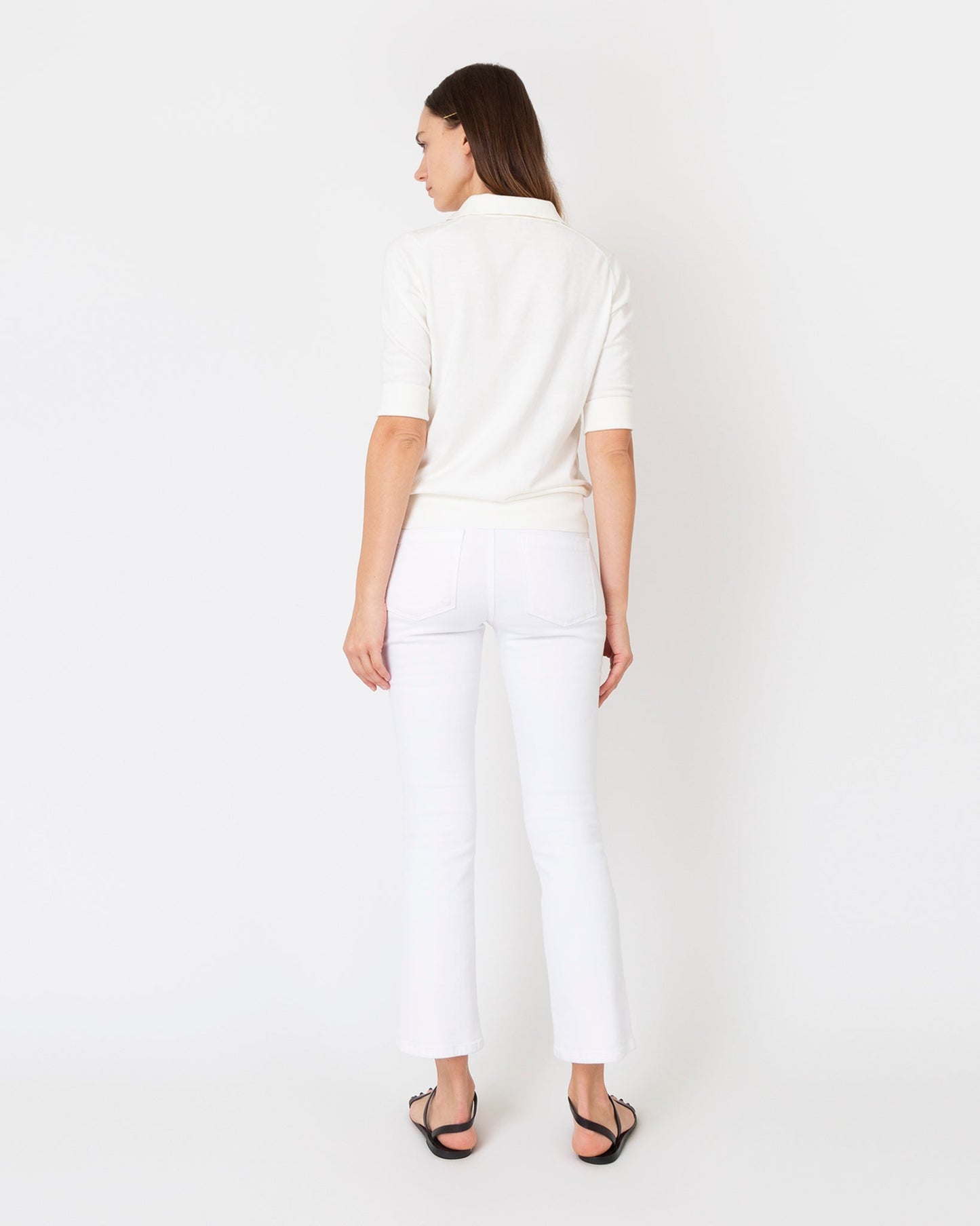 Half-Sleeved Georgina Sweater in Ivory Cotton/Silk