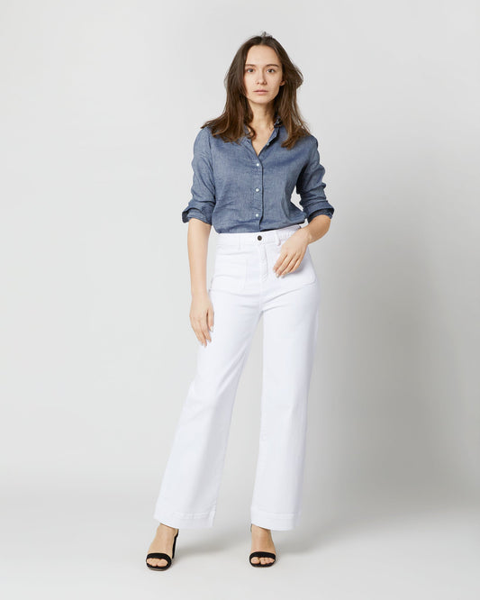 Coco Patch Pocket Jean in White Stretch Denim