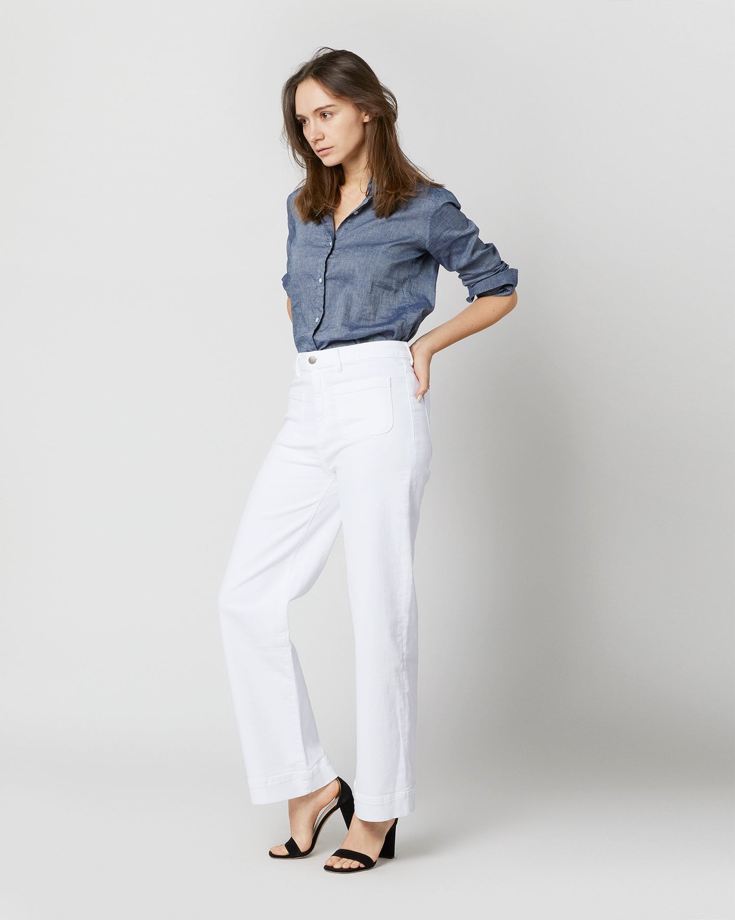 Coco Patch Pocket Jean in White Stretch Denim