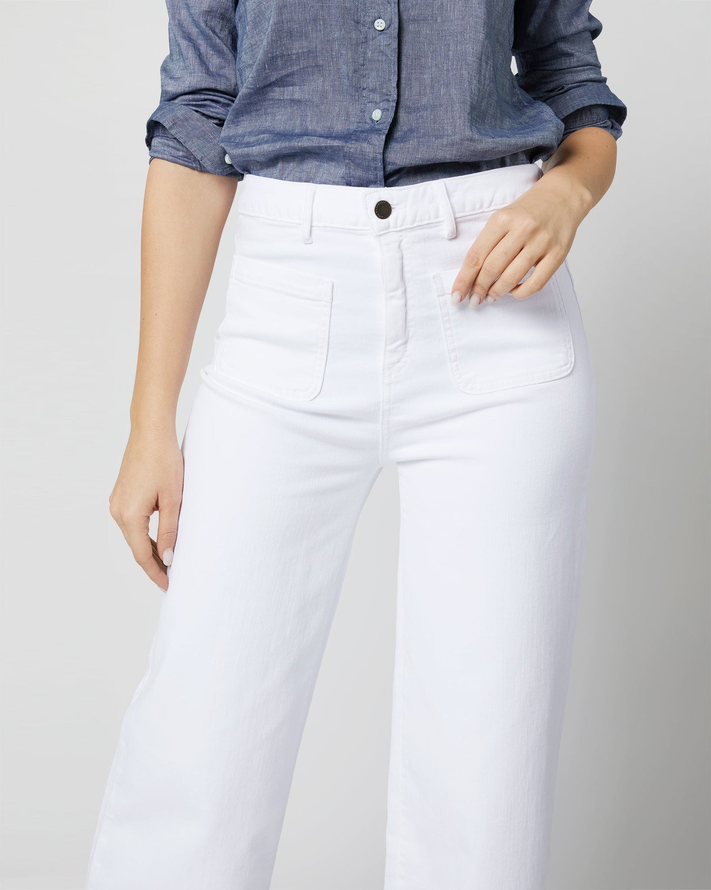 Coco Patch Pocket Jean in White Stretch Denim