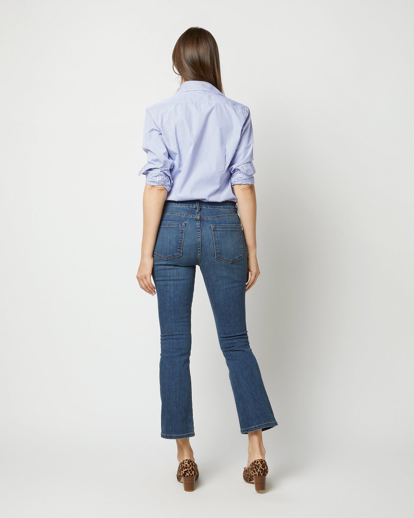 Flare Cropped 5-Pocket Jean in 5-Year Indigo Stretch Denim