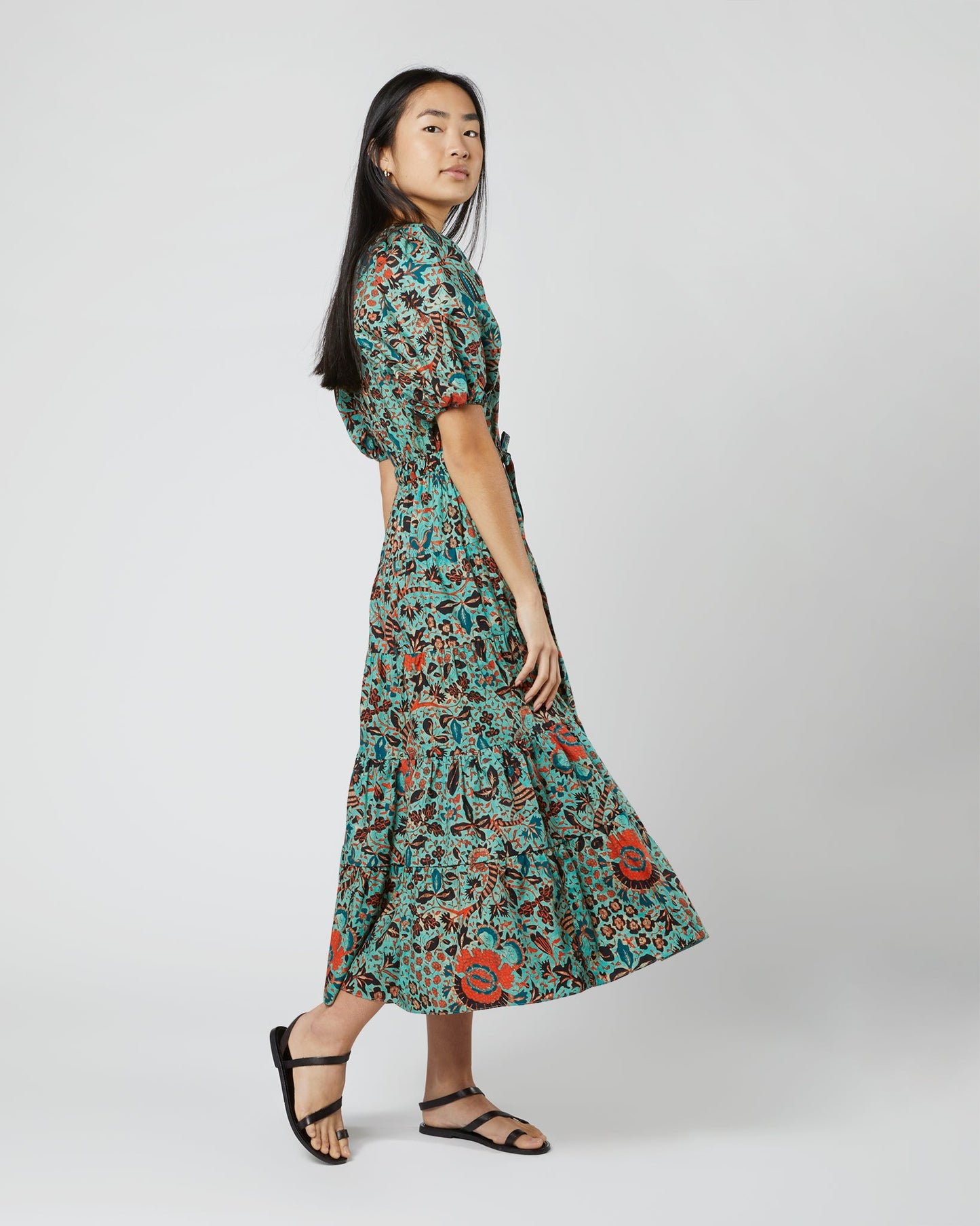 Olina Dress in Jade Trailing Lotus