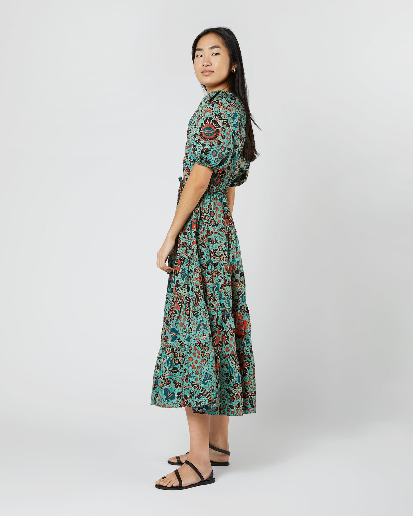 Olina Dress in Jade Trailing Lotus