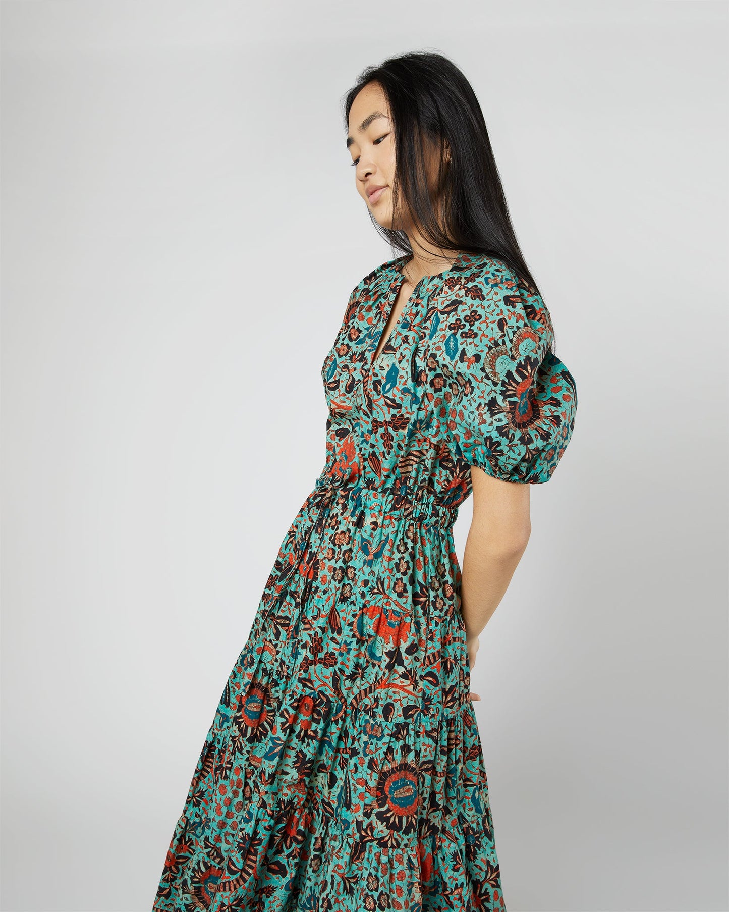 Olina Dress in Jade Trailing Lotus