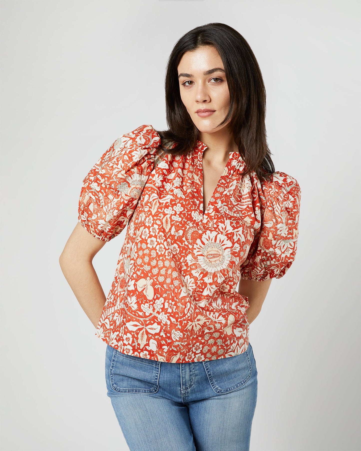 Imari Top in Orange Blossom Trailing Lotus