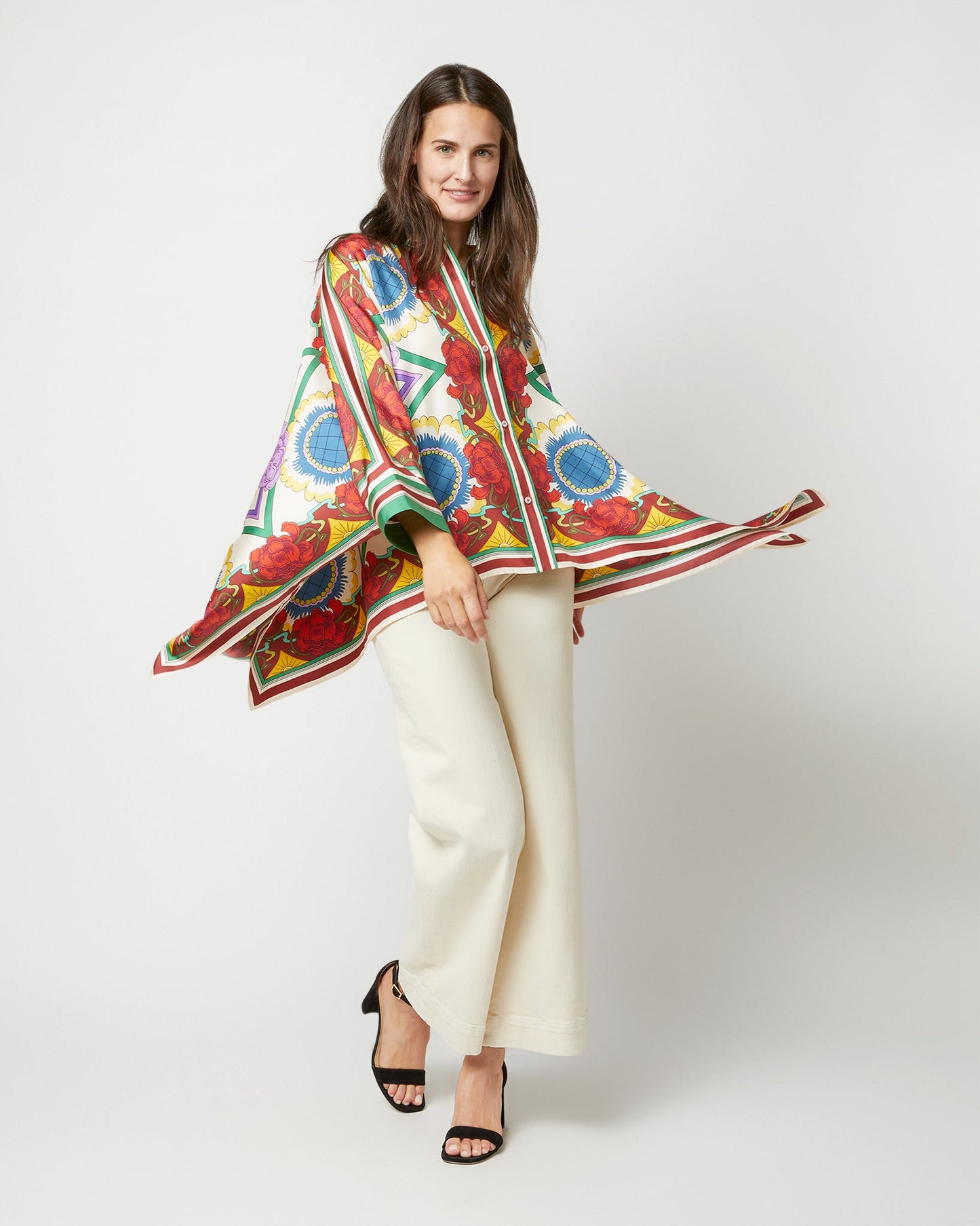 Foulard Shirt in Taormina Placée Ivory Twill Silk