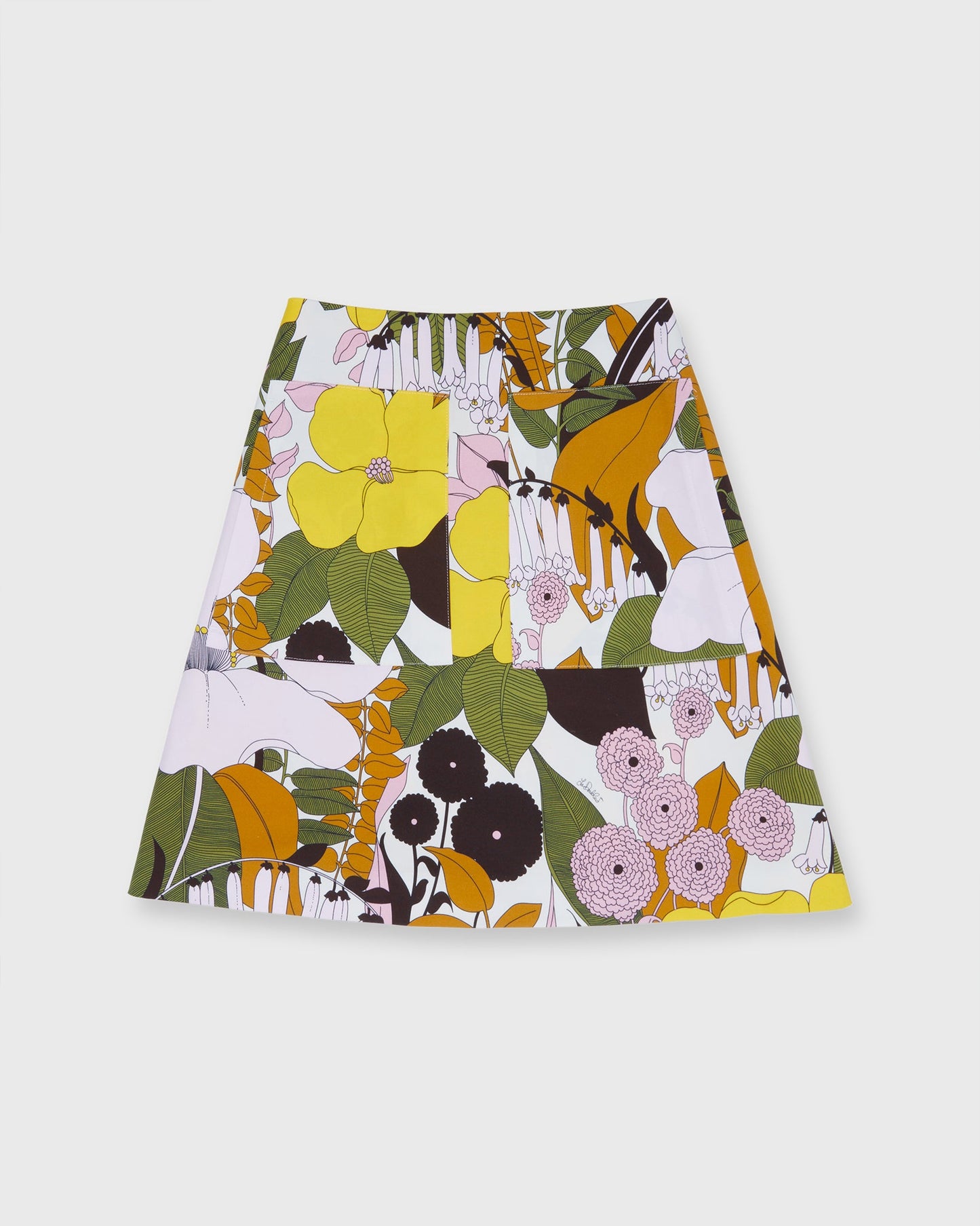 Mini Skirt in Big Flower Rose Heavy Cotton Stretch