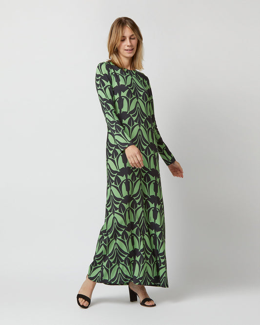 Long Sleeve Swing Dress in Papyrus Green Sablé