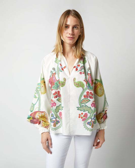 Cerere Blouse in Grenadilla Off White Cotton Popeline