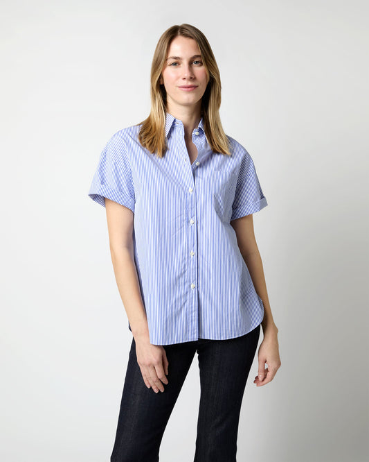 Agnes Shirt in Blue Bengal Stripe Poplin