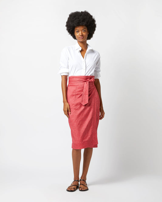 Kira Wrap Skirt in Red Stretch Cotolino