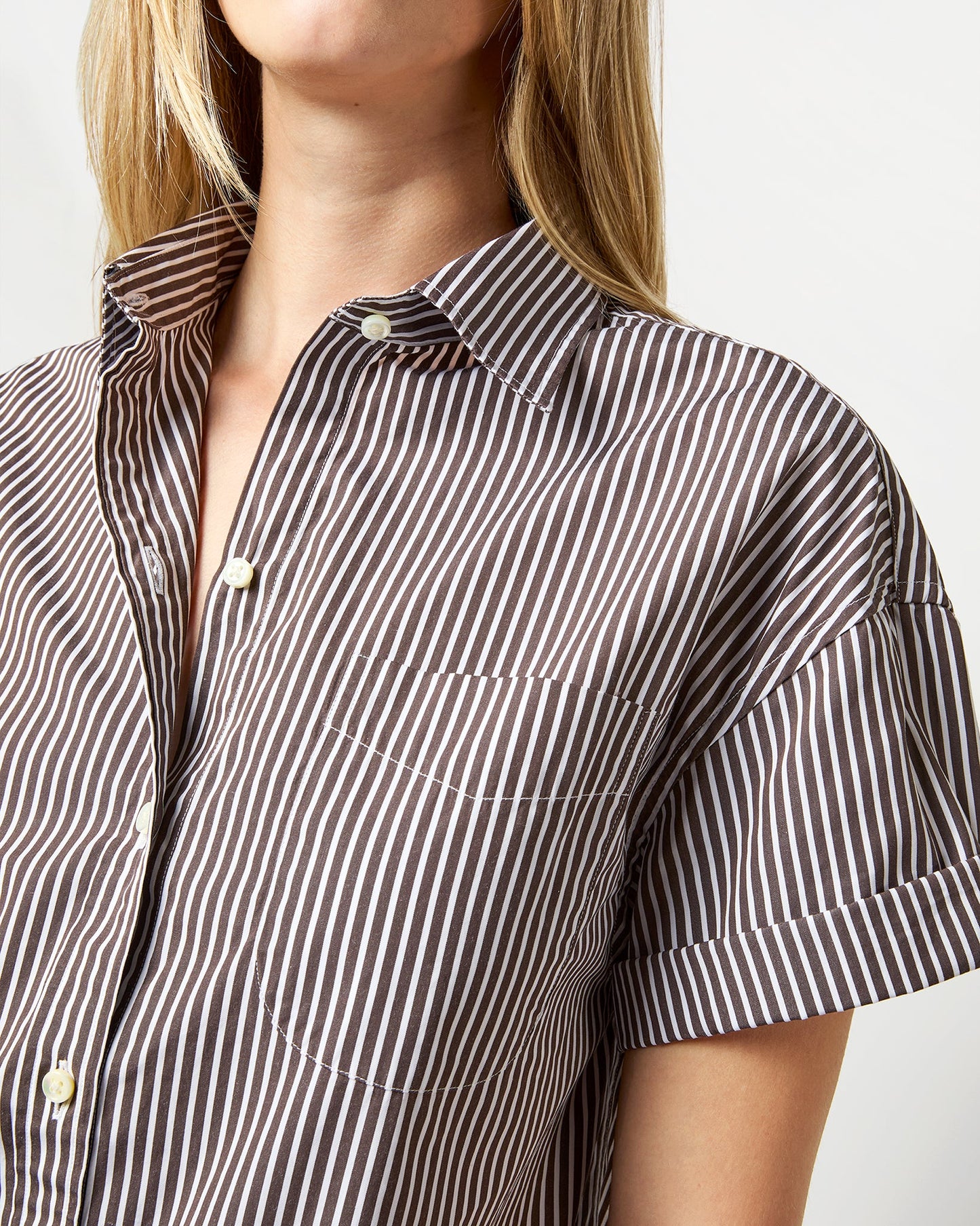 Agnes Shirt in Brown/White Stripe Poplin