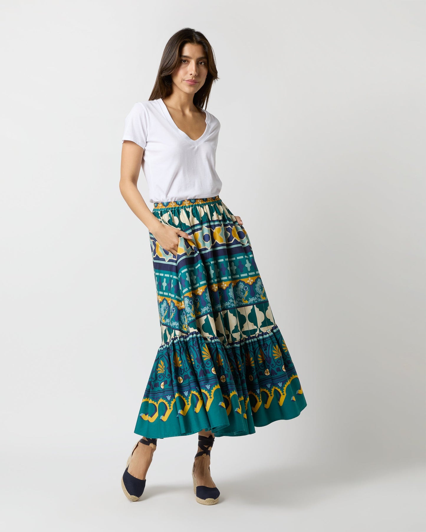 Sunset Skirt in Emerald Casareale Barré Cotton Jersey