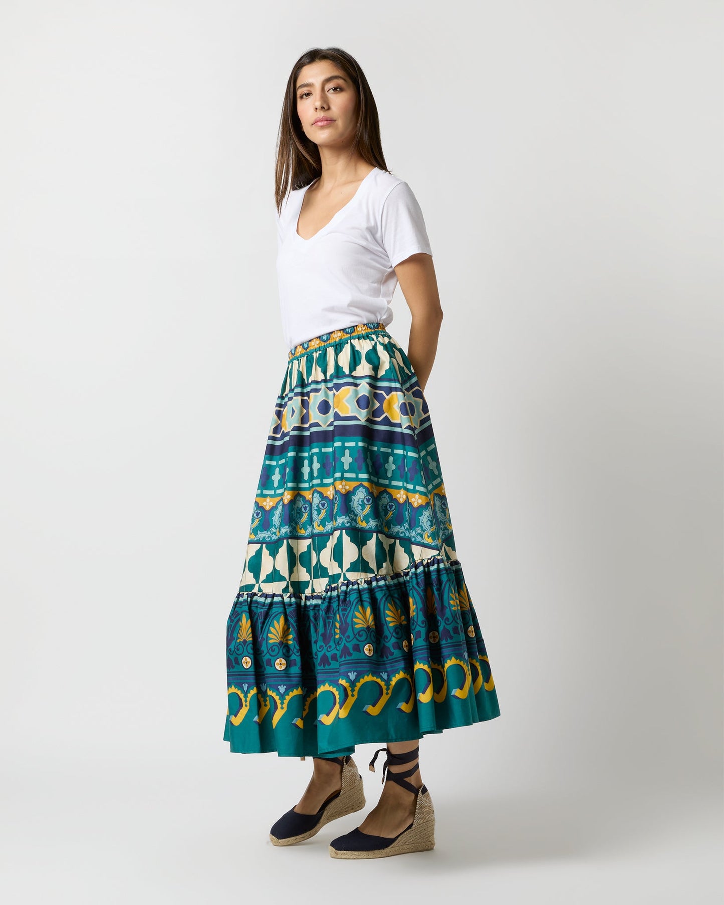 Sunset Skirt in Emerald Casareale Barré Cotton Jersey