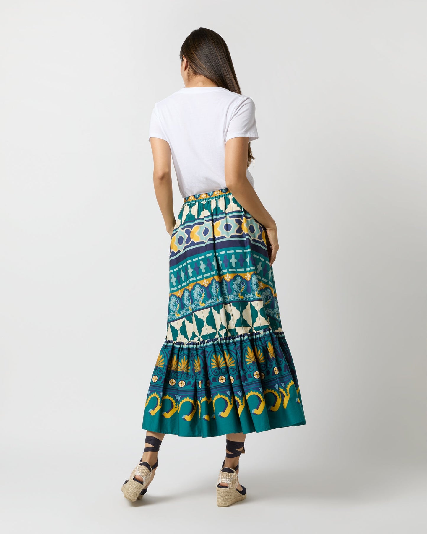 Sunset Skirt in Emerald Casareale Barré Cotton Jersey