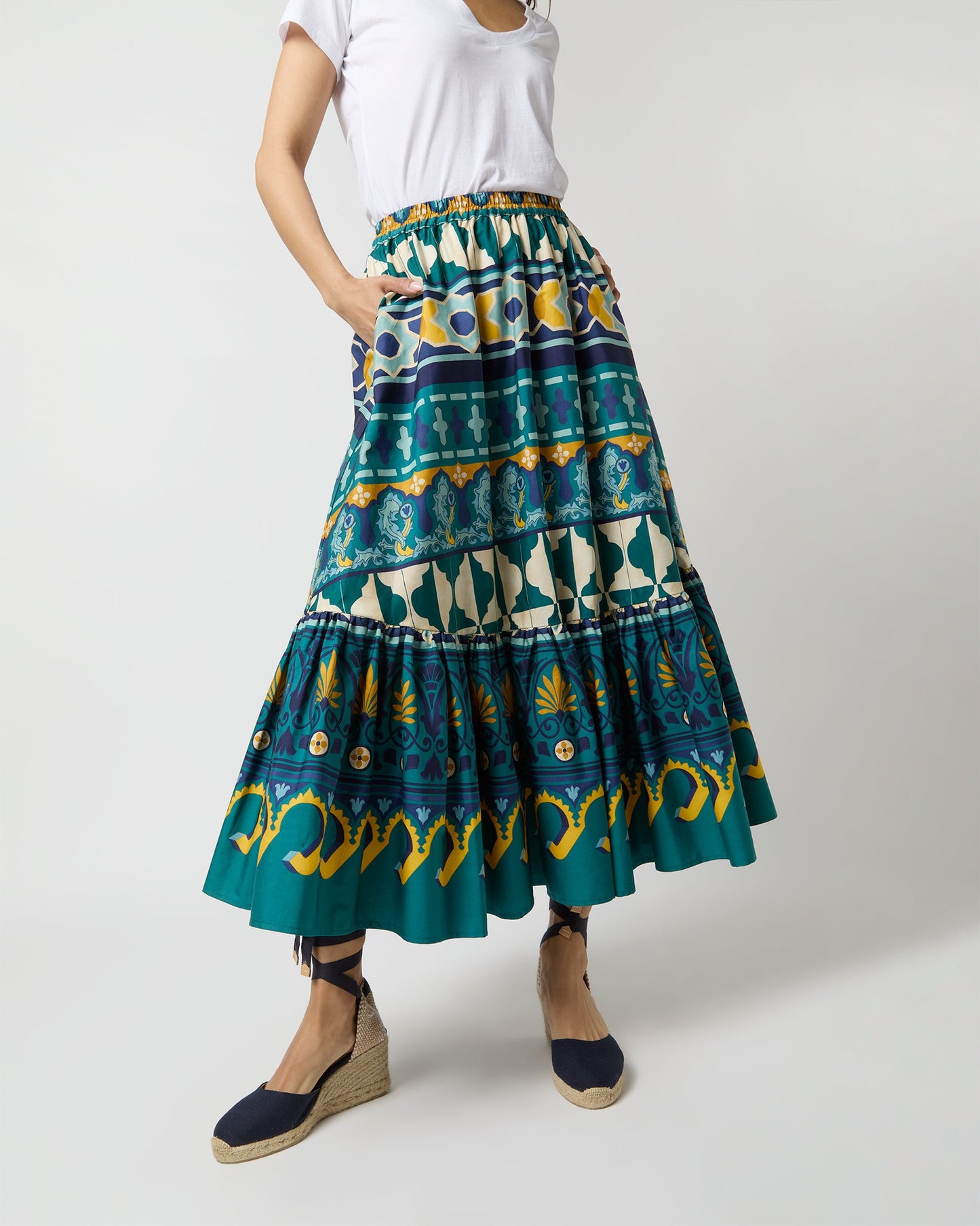 Sunset Skirt in Emerald Casareale Barré Cotton Jersey