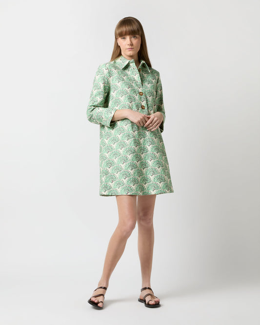 Short Artemis Dress in Mint Fans Shot Cotton