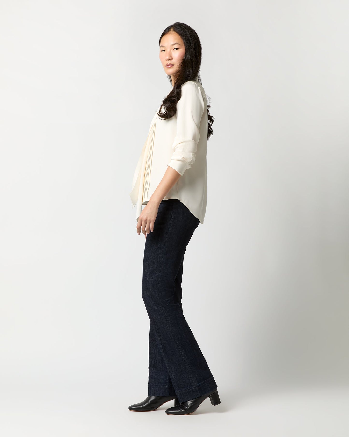 Marigold Blouse in Ivory Silk Crepe de Chine