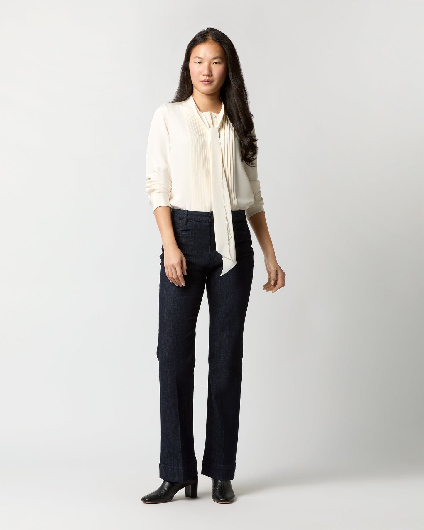 Marigold Blouse in Ivory Silk Crepe de Chine