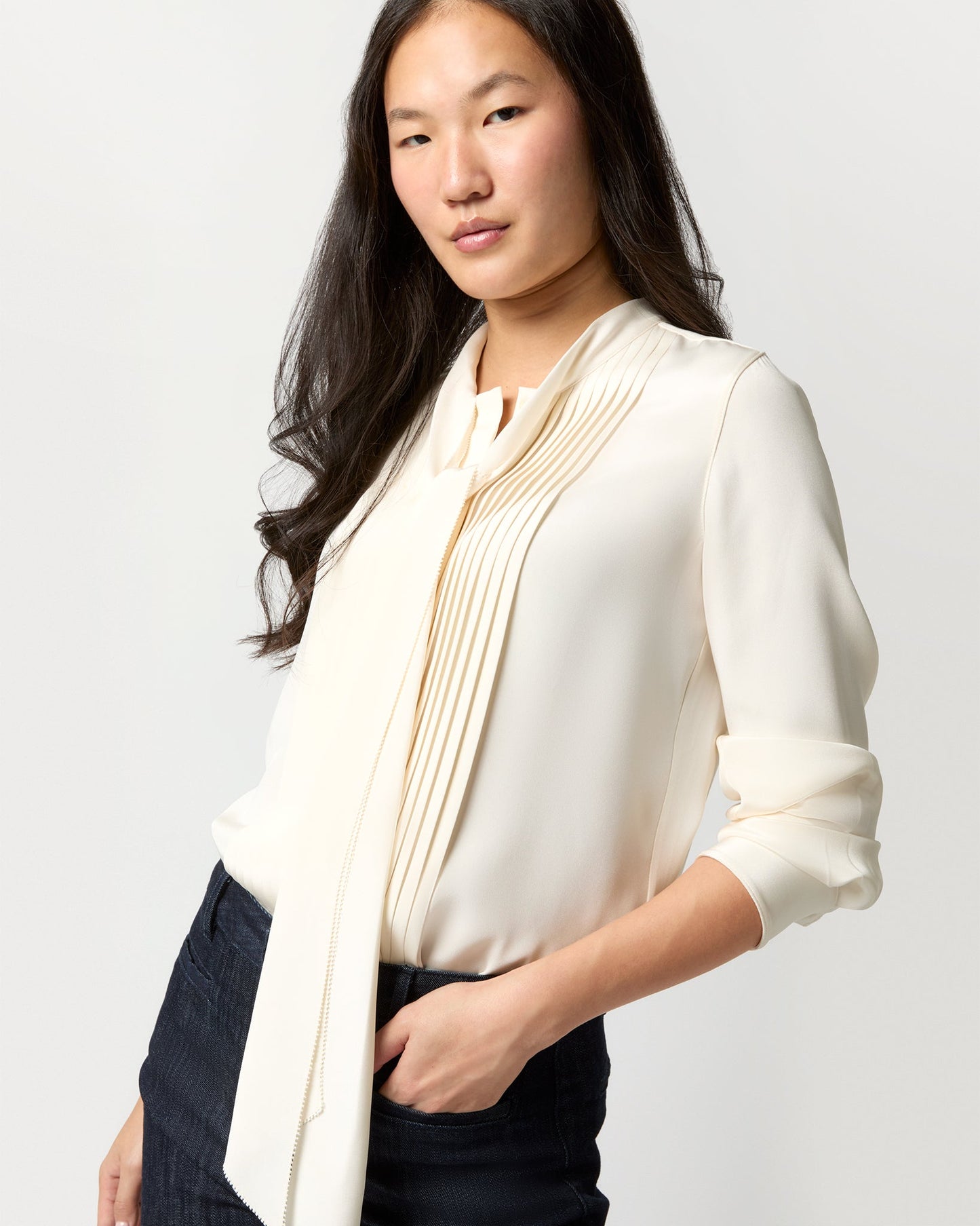 Marigold Blouse in Ivory Silk Crepe de Chine