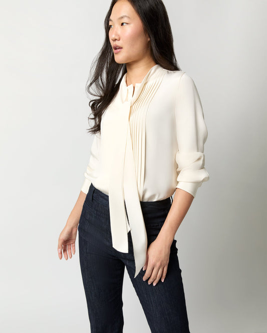 Marigold Blouse in Ivory Silk Crepe de Chine