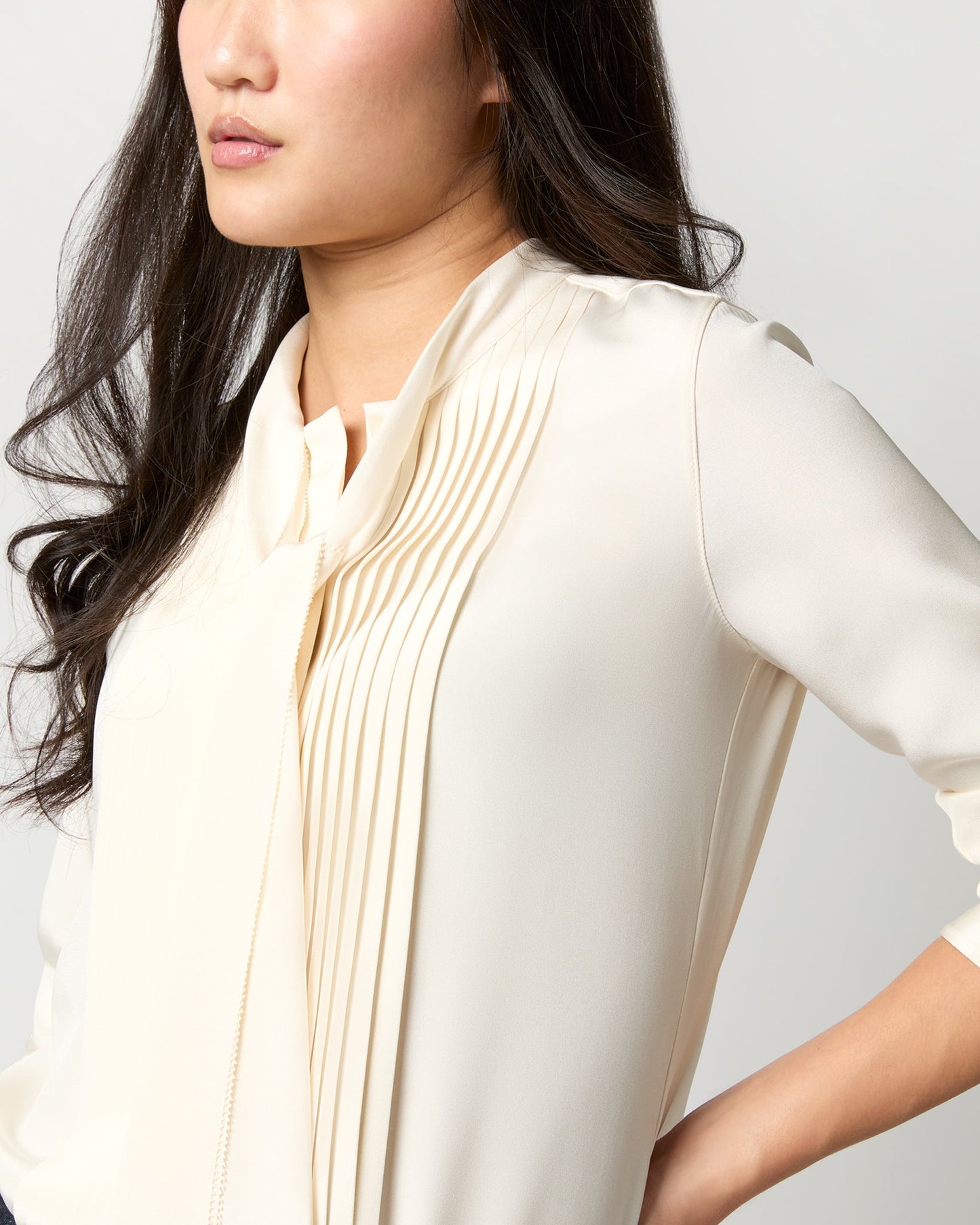 Marigold Blouse in Ivory Silk Crepe de Chine