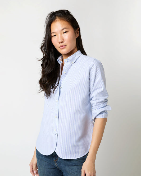 Schoolgirl Shirt in Sky/White University Stripe Oxford