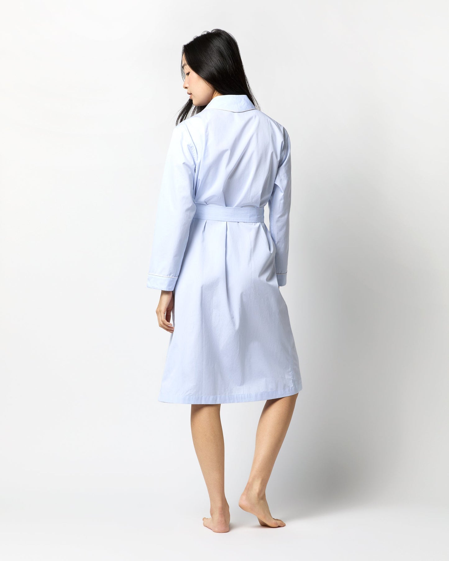 Darcey Robe in Pale Blue Hairline Stripe Cotton