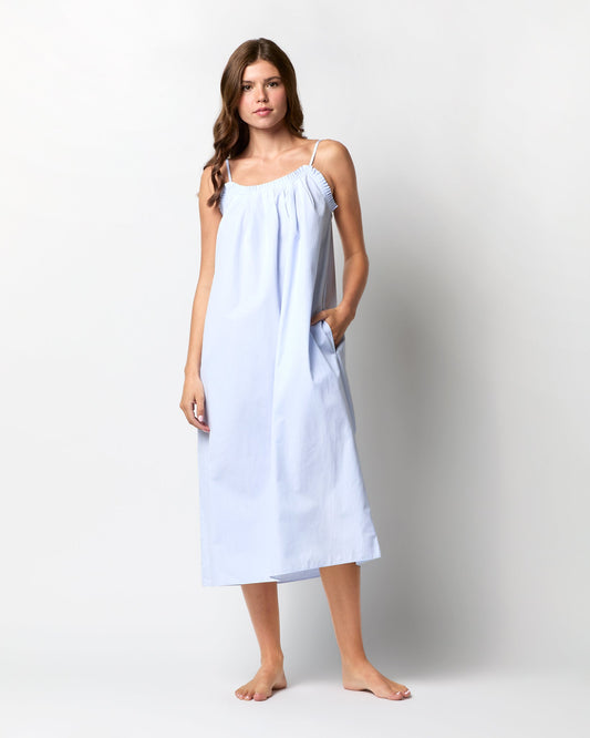 Lena Slip in Pale Blue Hairline Stripe Cotton