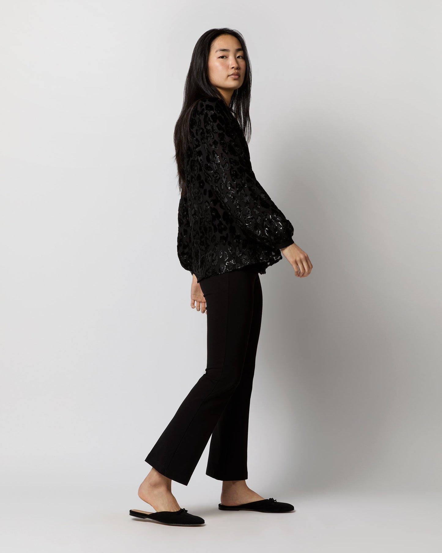 Ariana Blouse in Black Leopard Fil Coupé Georgette